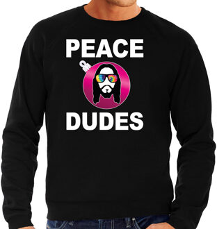 Bellatio Decorations Zwarte Kersttrui / Kerstkleding peace dudes voor heren met social media kerstbal 2XL - kerst truien