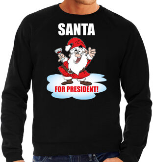 Bellatio Decorations Zwarte Kersttrui / Kerstkleding Santa for president voor heren 2XL - kerst truien