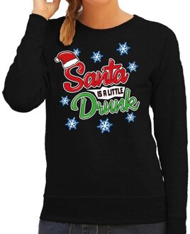 Bellatio Decorations Zwarte kersttrui / kerstkleding Santa is a little drunk voor dames L (40) - kerst truien