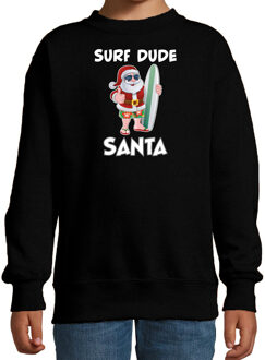 Bellatio Decorations Zwarte Kersttrui / Kerstkleding surf dude Santa voor kinderen 12-13 jaar (152/164) - kerst truien kind