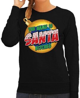 Bellatio Decorations Zwarte kersttrui / kerstkleding The name is Santa bitches voor dames XS (34) - kerst truien