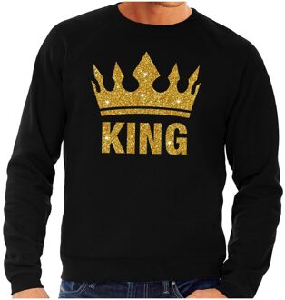 Bellatio Decorations Zwarte King gouden glitter kroon sweater heren 2XL