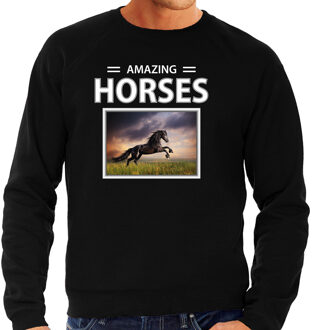 Bellatio Decorations Zwarte paarden sweater / trui met dieren foto amazing horses zwart voor heren