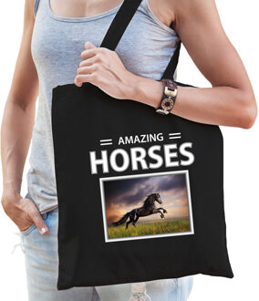 Bellatio Decorations Zwarte paarden tasje zwart volwassenen en kinderen - amazing horses kado boodschappen tas