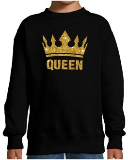 Bellatio Decorations Zwarte Queen gouden glitter kroon sweater kinderen 12-13 jaar (152/164)