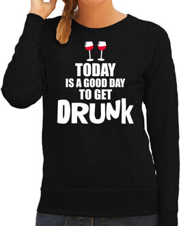 Bellatio Decorations Zwarte wijn fun sweater / trui good day to get drunk voor dames S