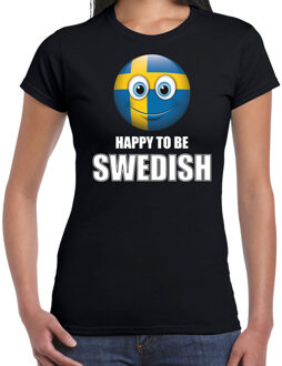 Bellatio Decorations Zweden emoticon Happy to be Swedish landen t-shirt zwart dames XS