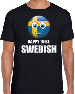 Bellatio Decorations Zweden emoticon Happy to be Swedish landen t-shirt zwart heren
