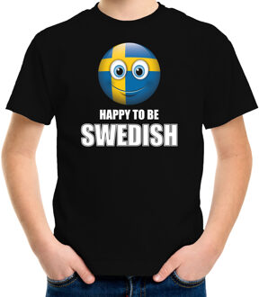 Bellatio Decorations Zweden Emoticon Happy to be Swedish landen t-shirt zwart kinderen XS (110-116)