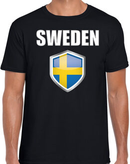 Bellatio Decorations Zweden landen supporter t-shirt met Zweedse vlag schild zwart heren