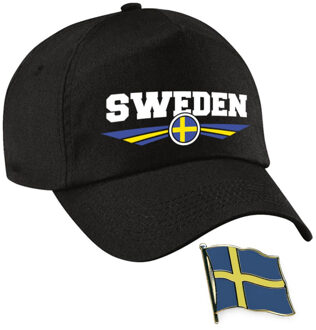 Bellatio Decorations Zweden supporters setje - baseballcap print zwart - colbert pin broche vlag - volwassenen