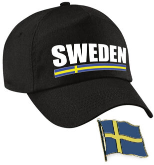 Bellatio Decorations Zweden supporters setje - baseballcap print zwart - colbert pin broche vlag - volwassenen