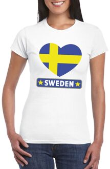 Bellatio Decorations Zweden t-shirt - met hartjes vlag print - wit - dames - korte mouwen - landen supporters