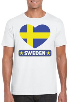 Bellatio Decorations Zweden t-shirt met zweedse vlag in hart wit heren 2xl