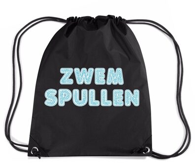 Bellatio Decorations Zwemspullen rugzakje - zwart - nylon zwemtas - met rijgkoord - zwemles - sport