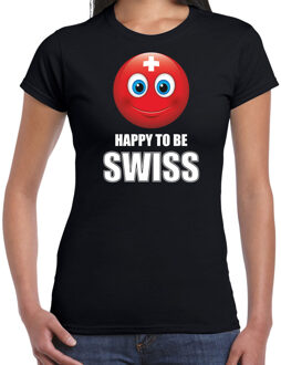 Bellatio Decorations Zwitserland emoticon Happy to be Swiss landen t-shirt zwart dames