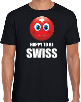 Bellatio Decorations Zwitserland emoticon Happy to be Swiss landen t-shirt zwart heren 2XL