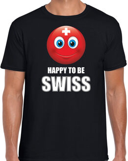 Bellatio Decorations Zwitserland emoticon Happy to be Swiss landen t-shirt zwart heren