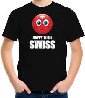 Bellatio Decorations Zwitserland Emoticon Happy to be Swiss landen t-shirt zwart kinderen M (134-140)