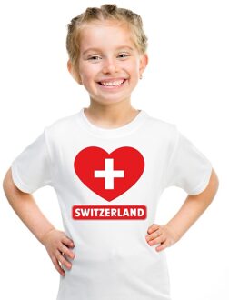 Bellatio Decorations Zwitserland kinder t-shirt met zwitserse vlag in hart wit jongens en meisjes l (146-152)