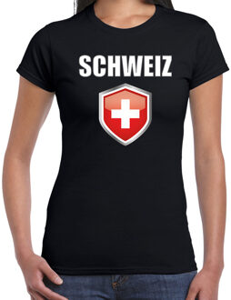 Bellatio Decorations Zwitserland landen supporters t-shirt - zwart - dames - fan kleding - korte mouwen