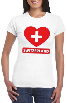 Bellatio Decorations Zwitserland t-shirt met zwitserse vlag in hart wit dames l