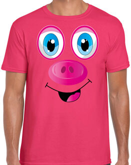 Bellatio DecorationsÂ? dieren verkleed t-shirt heren - varken gezicht -Â? carnavalskleding - roze S