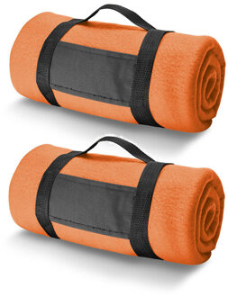 Bellatio Design 10x Fleece dekens/plaids oranje met afneembaar handvat 150 x 120 cm  - Fleecedekens - Woonaccessoires