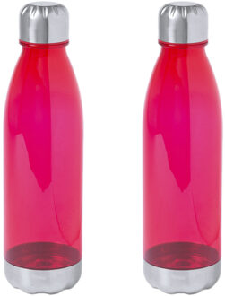 Bellatio Design 2x Stuks kunststof waterfles/drinkfles transparant rood met Rvs dop 700 ml - Drinkflessen