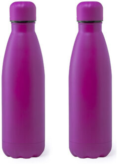 Bellatio Design 2x Stuks Rvs waterfles/drinkfles fuchsia roze met schroefdop 790 ml - Drinkflessen