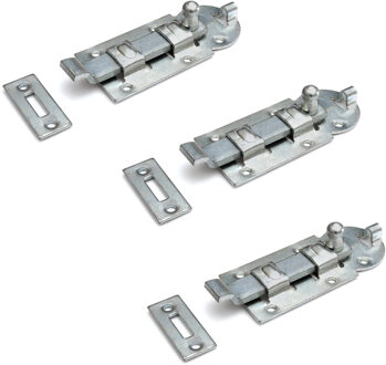 Bellatio Design 3x stuks rolschuif / rolschuiven met bocht staal verzinkt 5,6 x 12 cm - bochtmodel - profielrolschuiven / poortslot / hekgrendel