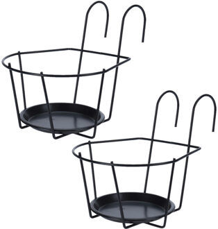 Bellatio Design 3x stuks zwarte bloempot muurhanger voor plantenpot diameter 17 cm metaal - Balkon hanger voor plantenbakken/bloembakken