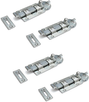 Bellatio Design 4x stuks rolschuif / rolschuiven met bocht staal verzinkt 5,6 x 12 cm - bochtmodel - profielrolschuiven / poortslot / hekgrendel