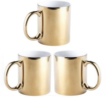 Bellatio Design 6x stuks koffiemok/drinkbeker goud metallic keramiek 350 ml - Bekers Goudkleurig