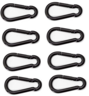 Bellatio Design 8x stuks karabijnhaak / karabijnhaken zwart gelakt staal 5 cm - snaphooks/ carabiners