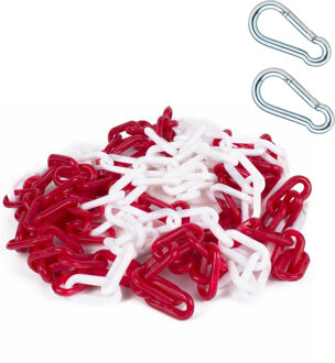 Bellatio Design Afzetketting met 2x karabijhaken - rood/wit - 5 meter - kunststof - afzetting