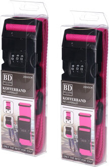 Bellatio Design Bagageriem - 2x - roze - kofferriem met cijferslot - 200 x 6 cm - verstelbaar