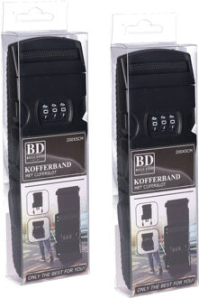 Bellatio Design Bagageriem - 2x - zwart - kofferriem met cijferslot - 200 x 6 cm - verstelbaar