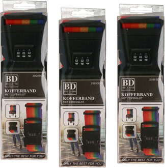 Bellatio Design Bagageriem - 4x - regenboog - kofferriem met cijferslot - 200 x 6 cm - verstelbaar