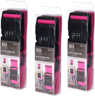 Bellatio Design Bagageriem - 4x - roze - kofferriem met cijferslot - 200 x 6 cm - verstelbaar