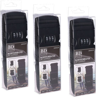 Bellatio Design Bagageriem - 4x - zwart - kofferriem met cijferslot - 200 x 6 cm - verstelbaar