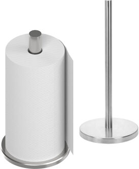 Bellatio Design BD Keukenrolhouder - 2x - zilverkleurig - staand - keukenrol houder - RVS - H32 cm