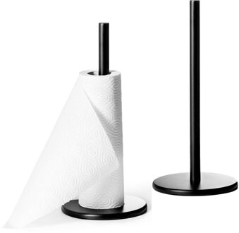 Bellatio Design BD Keukenrolhouder - 2x - zwart - staand - keukenrol houder - RVS - H32 cm