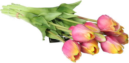 Bellatio Design BD Kunst tulpen boeket Sally - 7x stuks - paars - real touch - 47 cm