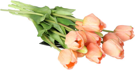 Bellatio Design BD Kunst tulpen boeket Sally - 7x - zalm - real touch - 47 cm