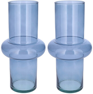 Bellatio Design Bloemenvaas - 2x - blauw - transparant gerecycled glas - D15 x H31 cm