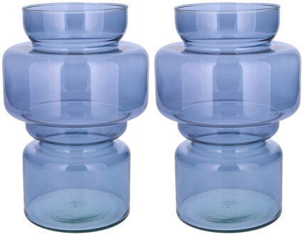 Bellatio Design Bloemenvaas - 2x - blauw - transparant gerecycled glas - D17 x H25 cm