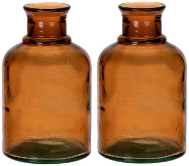 Bellatio Design Bloemenvaas - 2x - bruin - transparant gerecycled glas - D12 x H20 cm