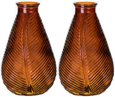 Bellatio Design Bloemenvaas - 2x - bruin - transparant glas - D14 x H23 cm