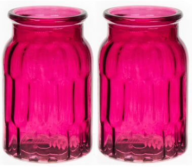 Bellatio Design Bloemenvaas - 2x - fuchsia roze - glas - D12 x H18 cm - Vazen